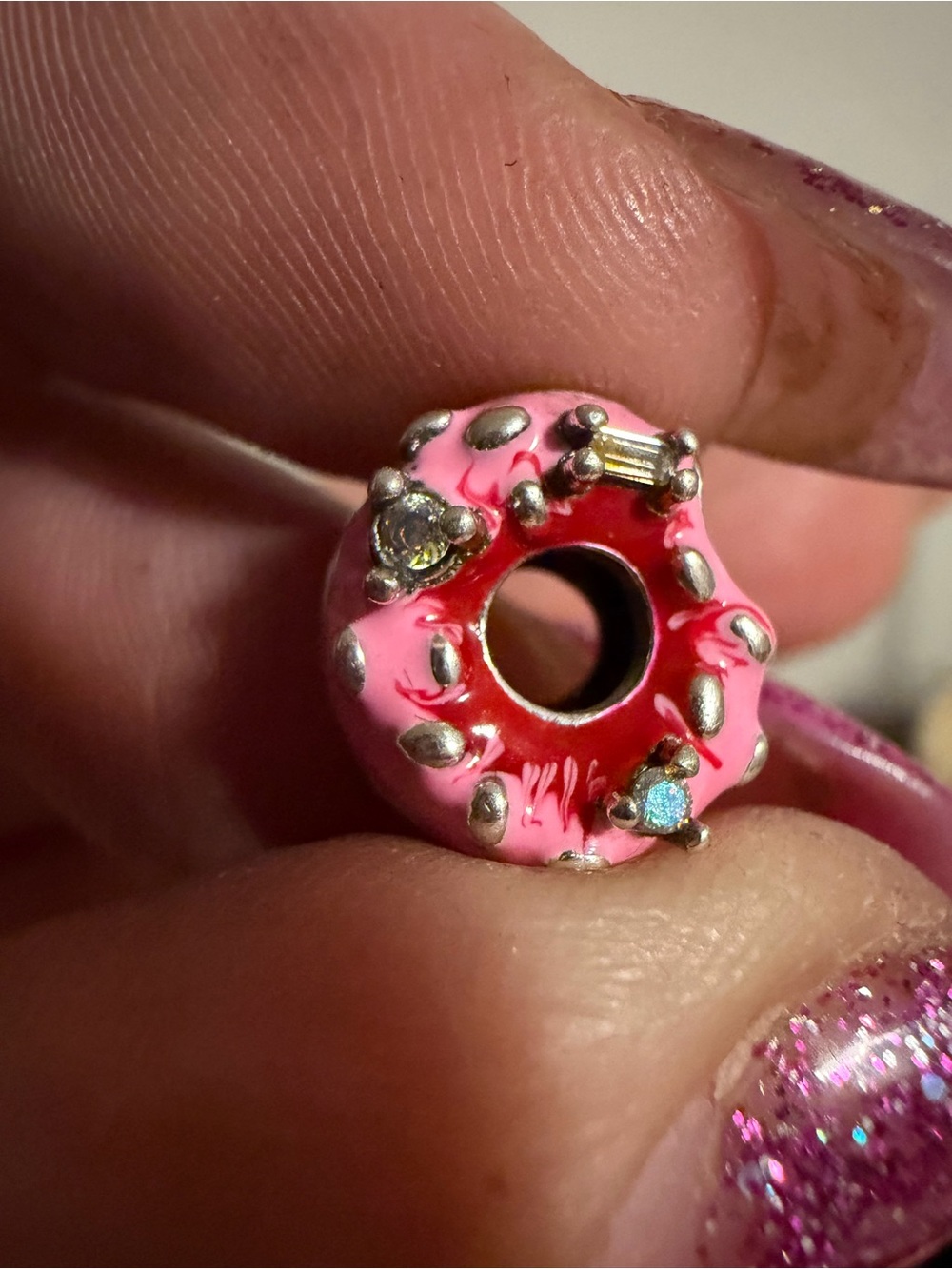 Pandora Pink Donut Charm with Silver Accents and Crystals